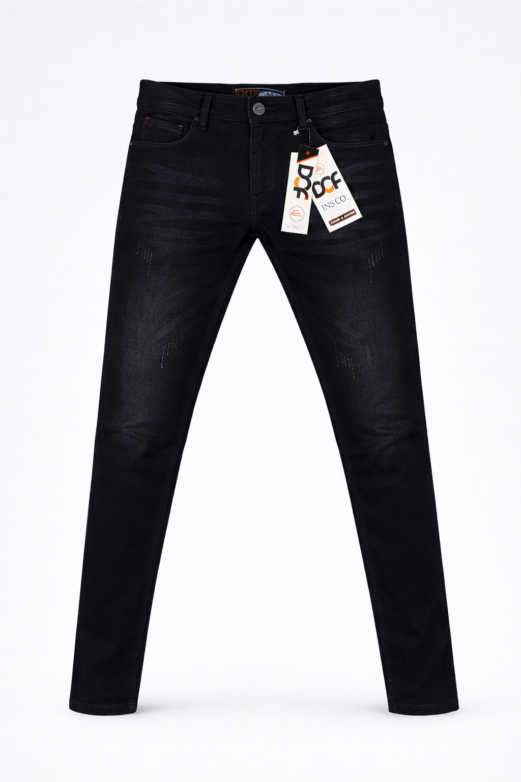 Men’s Slim Fit Black Jeans – PP Whisker Destroy Wash